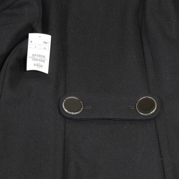 Black Military-Style Double-Breasted Coat — Metal Grommet Details — Size 4 (NWT) - Picture 3 of 4